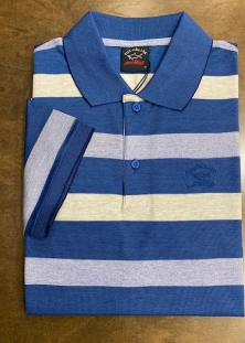 PAUL&SHARK POLO RAYÉ, PURE COTON ORGANIQUE, BLEU MOYEN, 298$