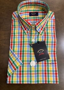 PAUL&SHARK CHEMISE MANCHES COURTES À CARREAUX JAUNE/VERT/ROUGE, 245$