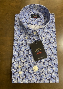 PAUL&SHARK CHEMISE PURE COTON ORGANIQUE, IMPRIMÉ FLEURS BLEU, 320$